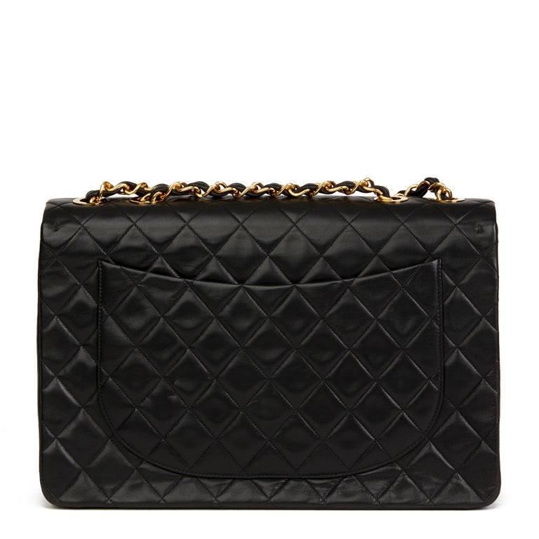 1991 Chanel Black Quilted Lambskin Vintage Maxi Jumbo XL Flap Bag at
