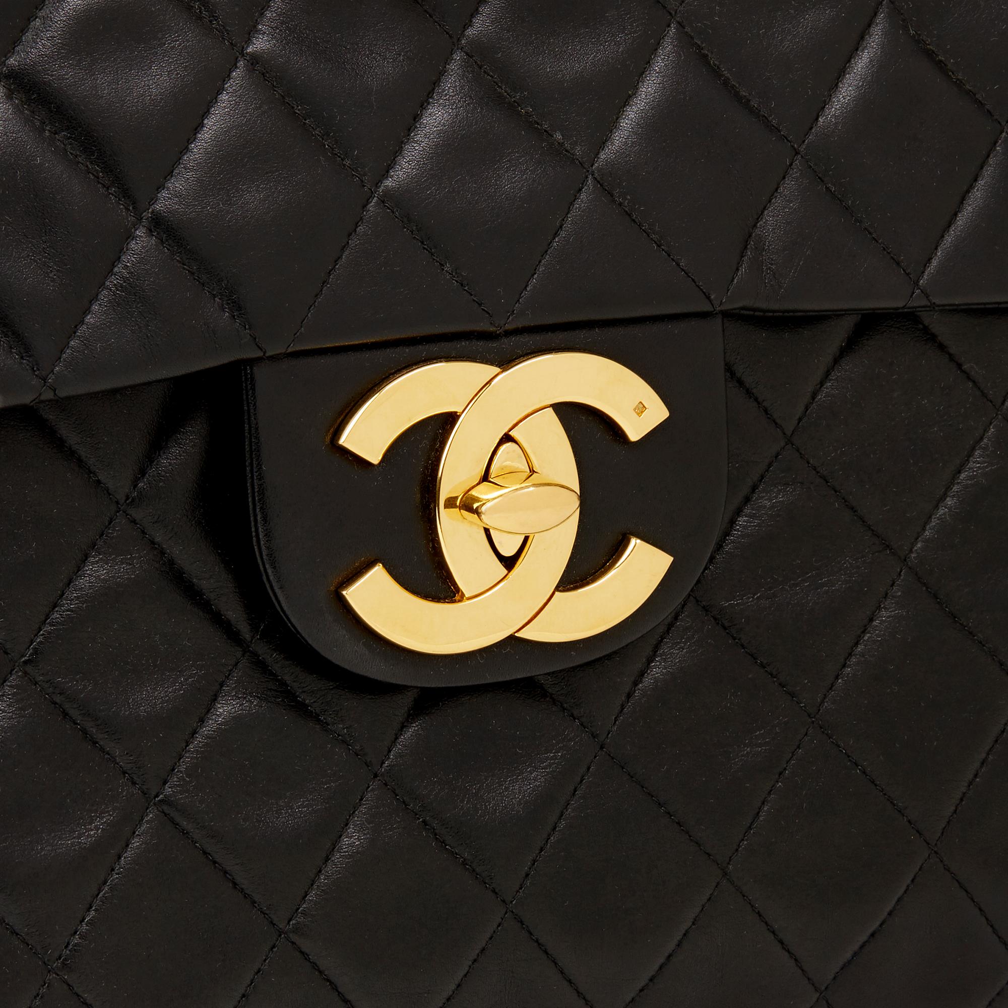 1991 Chanel Black Quilted Lambskin Vintage Maxi Jumbo XL Flap Bag 2