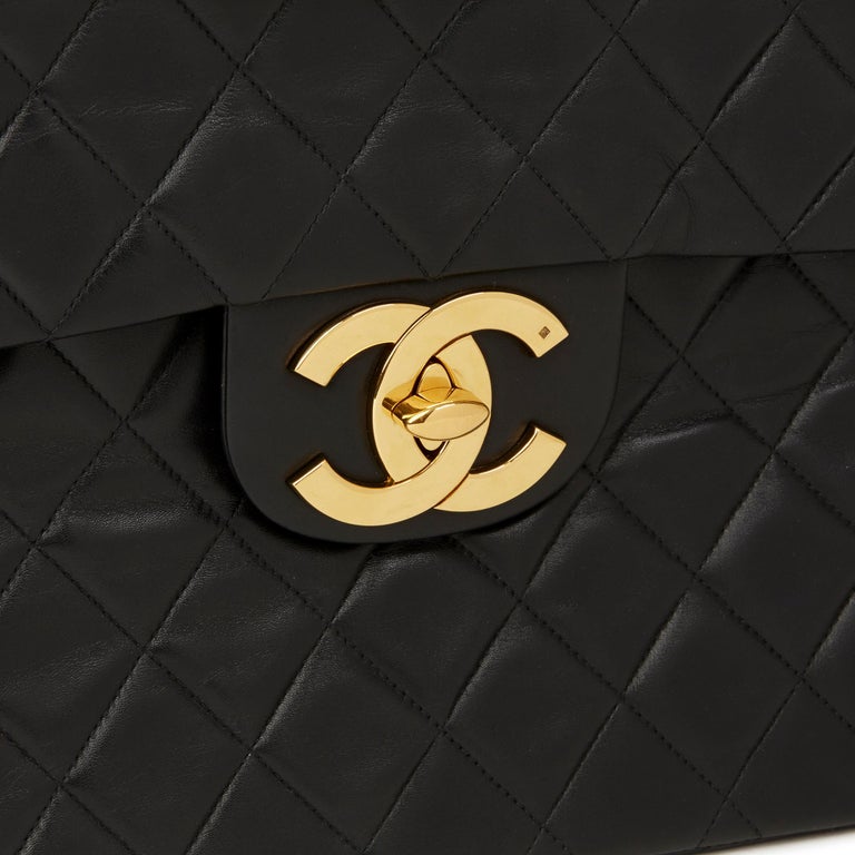 1991 Chanel Black Quilted Lambskin Vintage Maxi Jumbo XL Flap Bag at