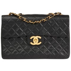 1991 Chanel Black Quilted Lambskin Vintage Maxi Jumbo XL Flap Bag