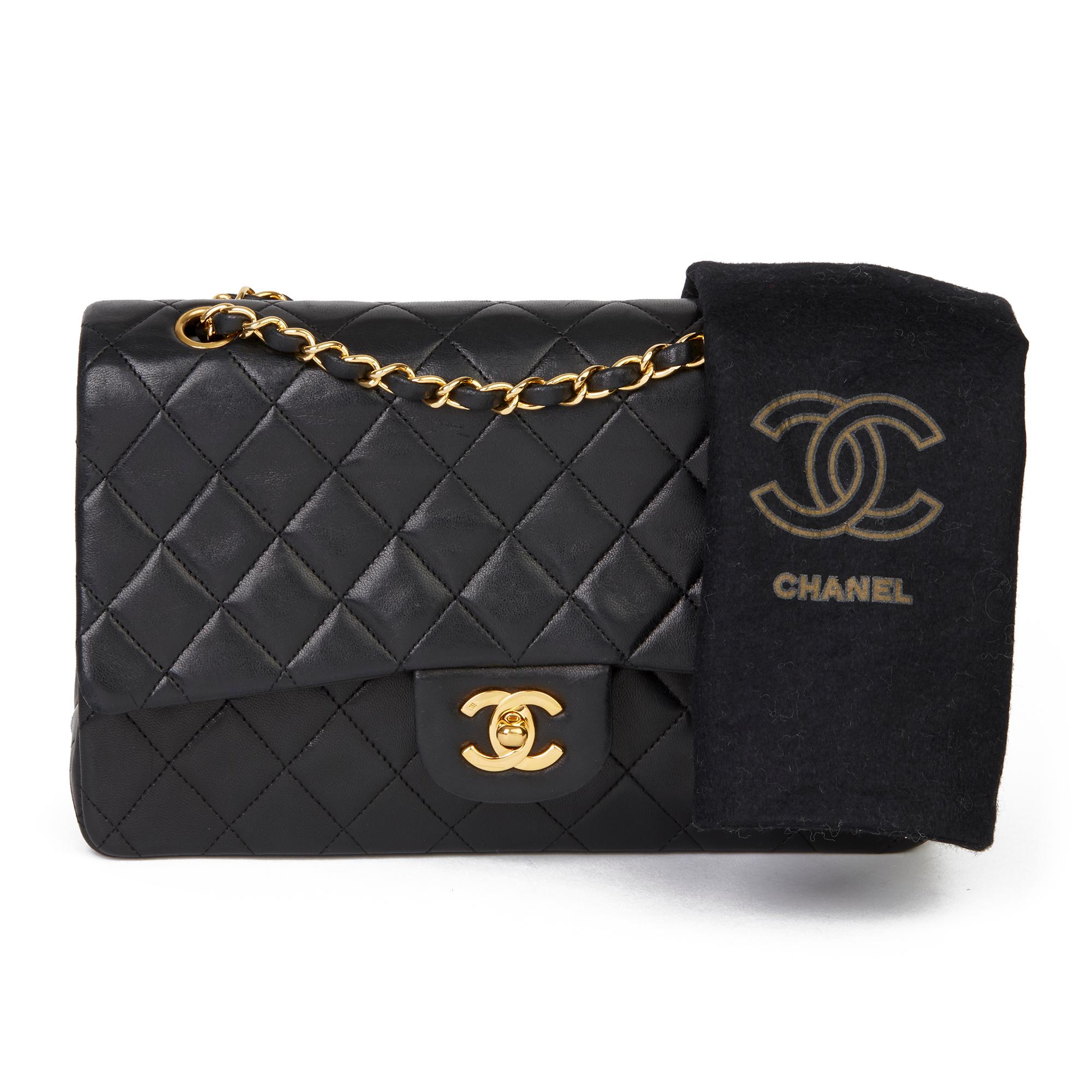 1991 Chanel Black Quilted Lambskin Vintage Medium Classic Double Flap Bag 8