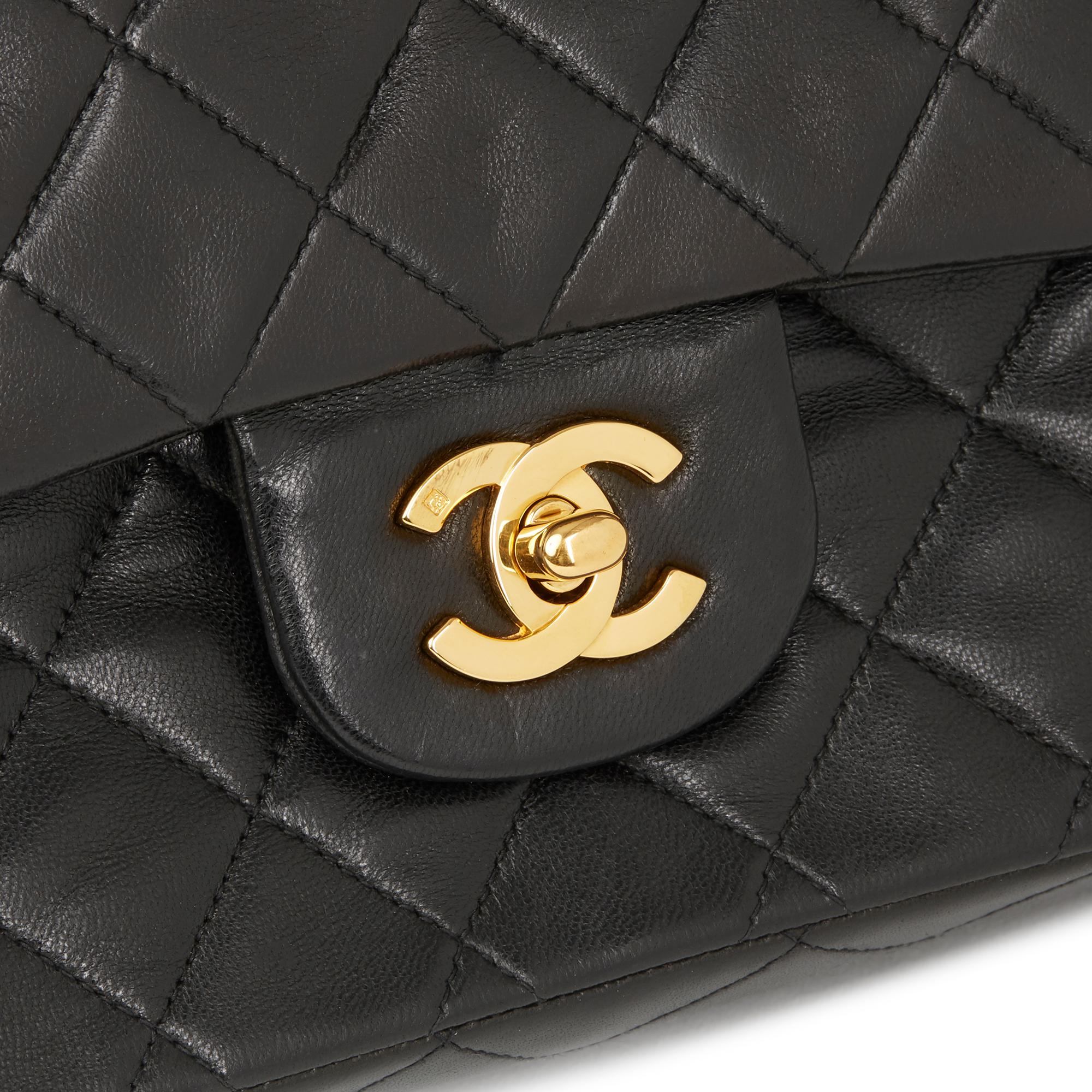 1991 Chanel Black Quilted Lambskin Vintage Medium Classic Double Flap Bag Damen