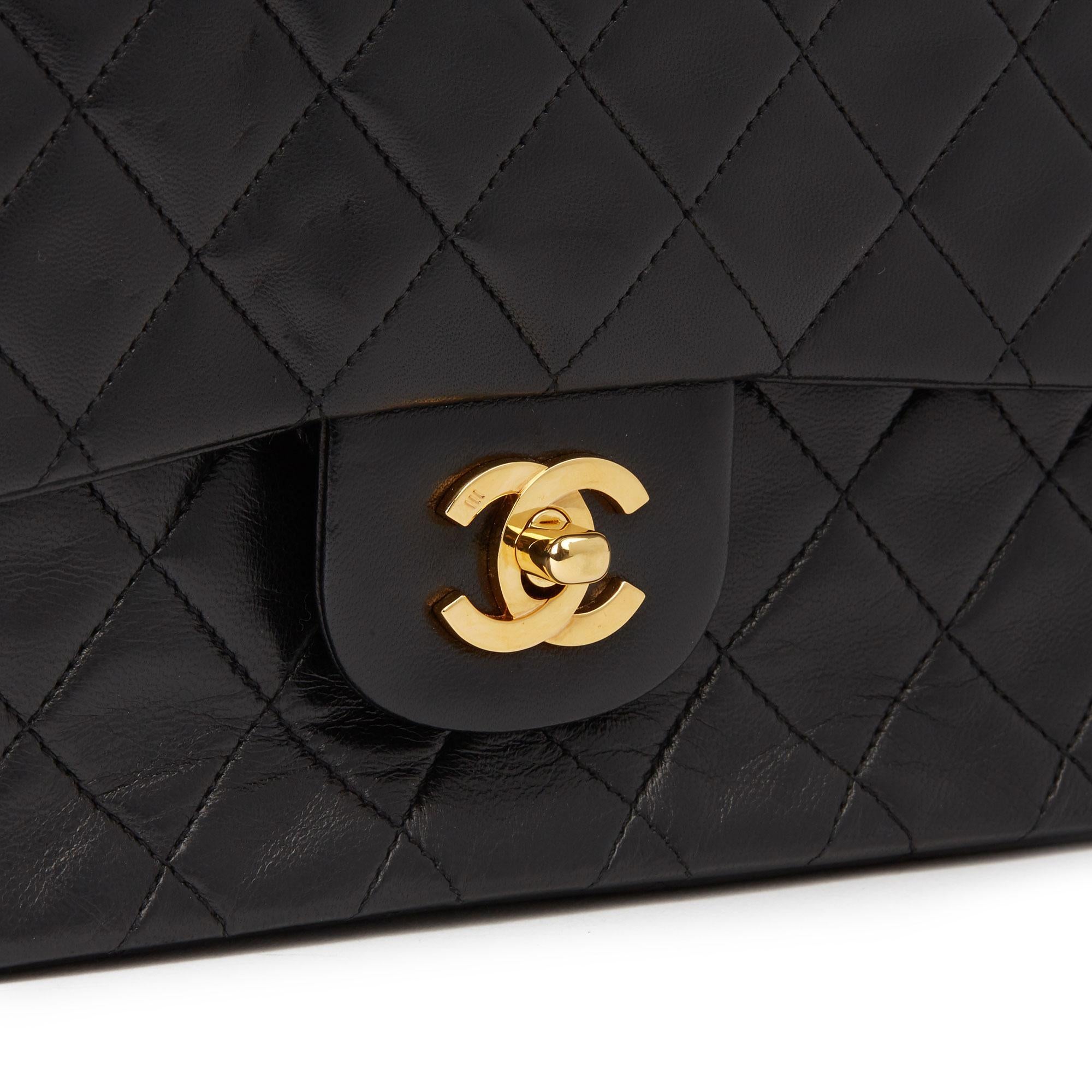 1991 Chanel Black Quilted Lambskin Vintage Medium Classic Double Flap Bag 2