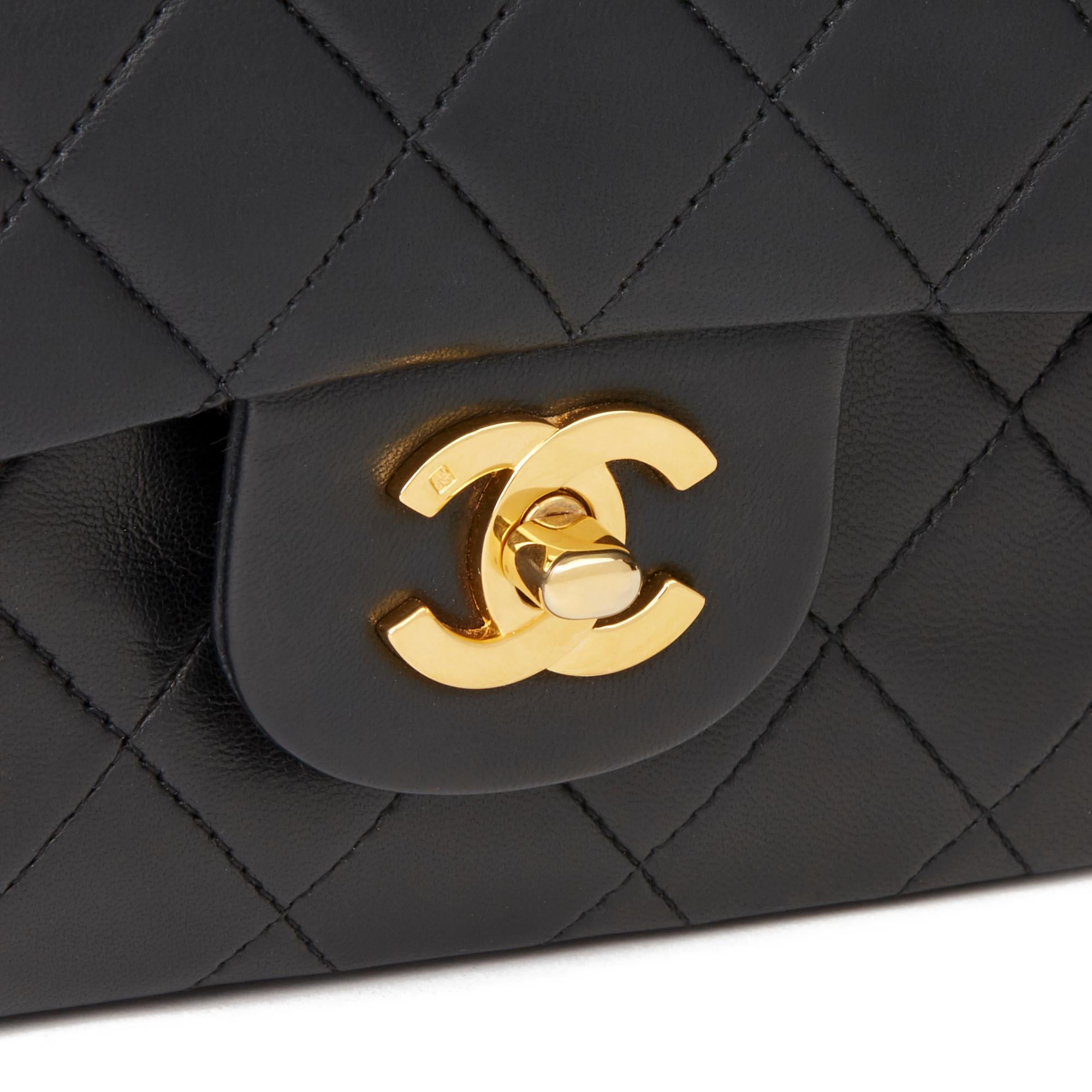 1991 Chanel Black Quilted Lambskin Vintage Medium Classic Double Flap Bag 3