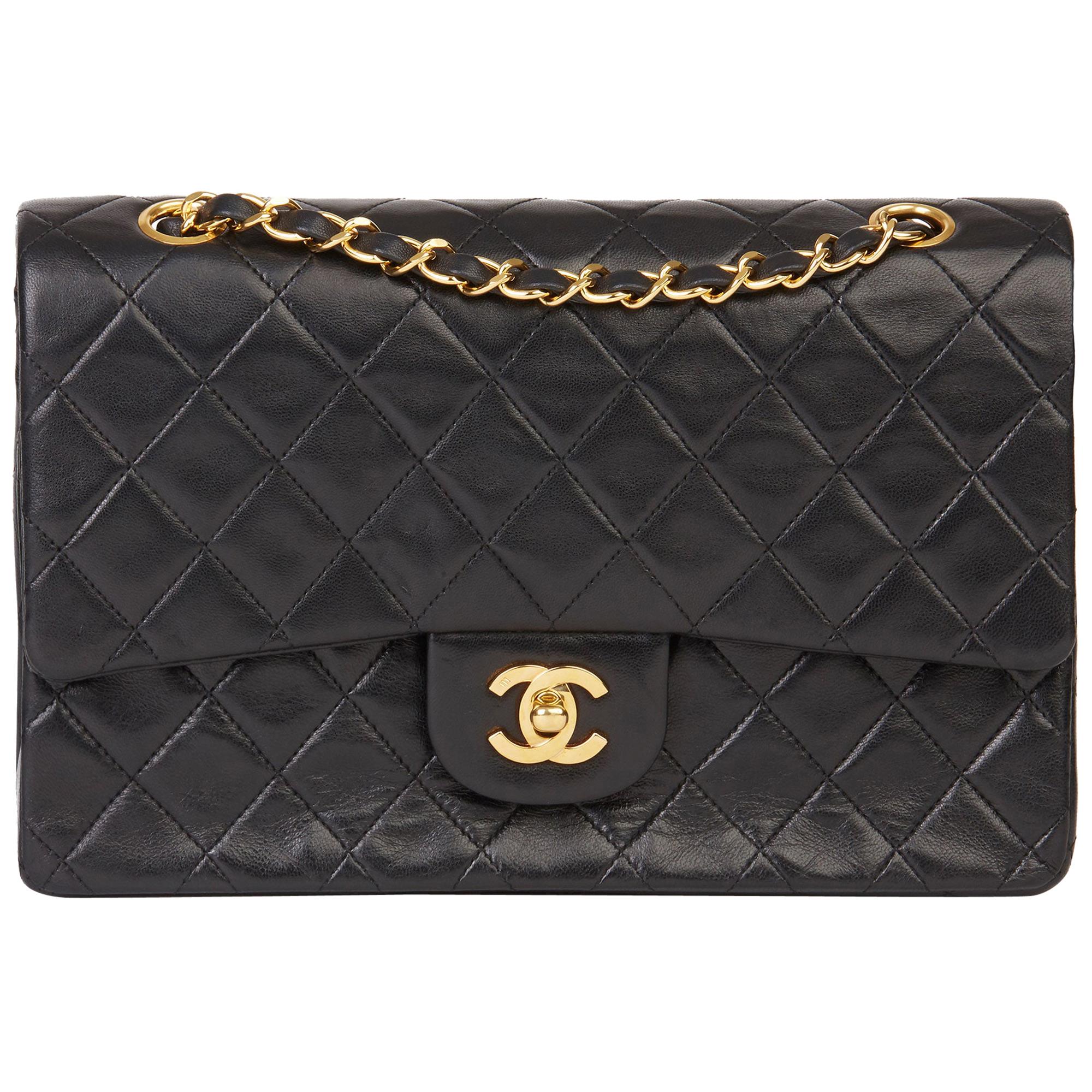 1991 Chanel Black Quilted Lambskin Vintage Medium Classic Double Flap Bag