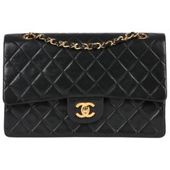 1991 Chanel Black Quilted Lambskin Vintage Medium Classic Double Flap Bag 1991 Chanel Black Quilted Lambskin Vintage Medium Classic Double Flap Bag