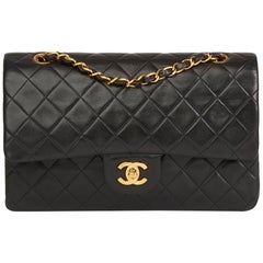 1991 Chanel Black Quilted Lambskin Vintage Medium Classic Double Flap Bag