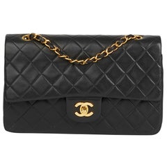 1991 Chanel Black Quilted Lambskin Vintage Medium Classic Double Flap Bag