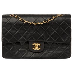 1991 Chanel Black Quilted Lambskin Vintage Medium Classic Double Flap Bag
