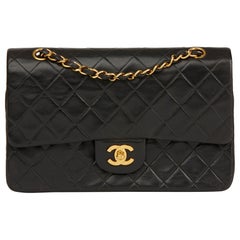 1991 Chanel Black Quilted Lambskin Vintage Medium Classic Double Flap Bag