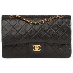1991 Chanel Black Quilted Lambskin Vintage Medium Classic Double Flap Bag