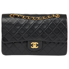 1991 Chanel Black Quilted Lambskin Vintage Medium Classic Double Flap Bag