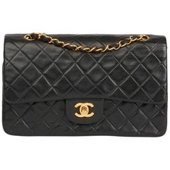 1991 Chanel Black Quilted Lambskin Vintage Medium Classic Double Flap Bag