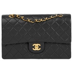 1991 Chanel Black Quilted Lambskin Vintage Medium Classic Double Flap Bag