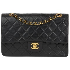 1991 Chanel Black Quilted Lambskin Vintage Medium Classic Double Flap Bag