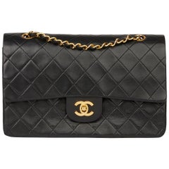 1991 Chanel Black Quilted Lambskin Vintage Medium Classic Double Flap Bag
