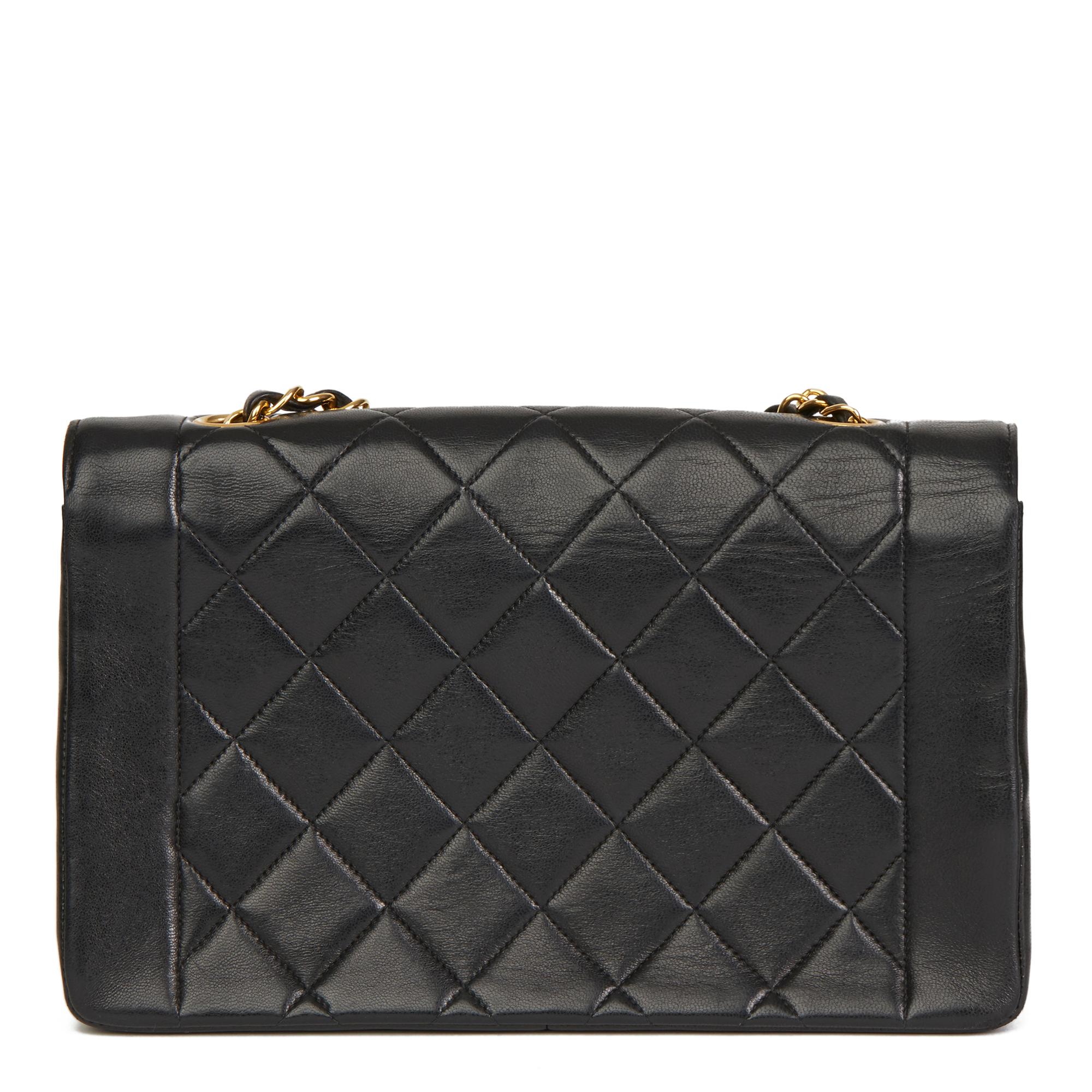 1991 Chanel Black Quilted Lambskin Vintage Medium Diana Classic Single Flap Bag 7