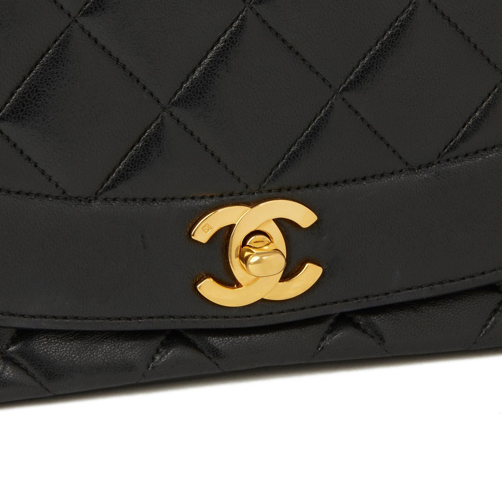 1991 Chanel Black Quilted Lambskin Vintage Medium Diana Classic Single Flap Bag 9