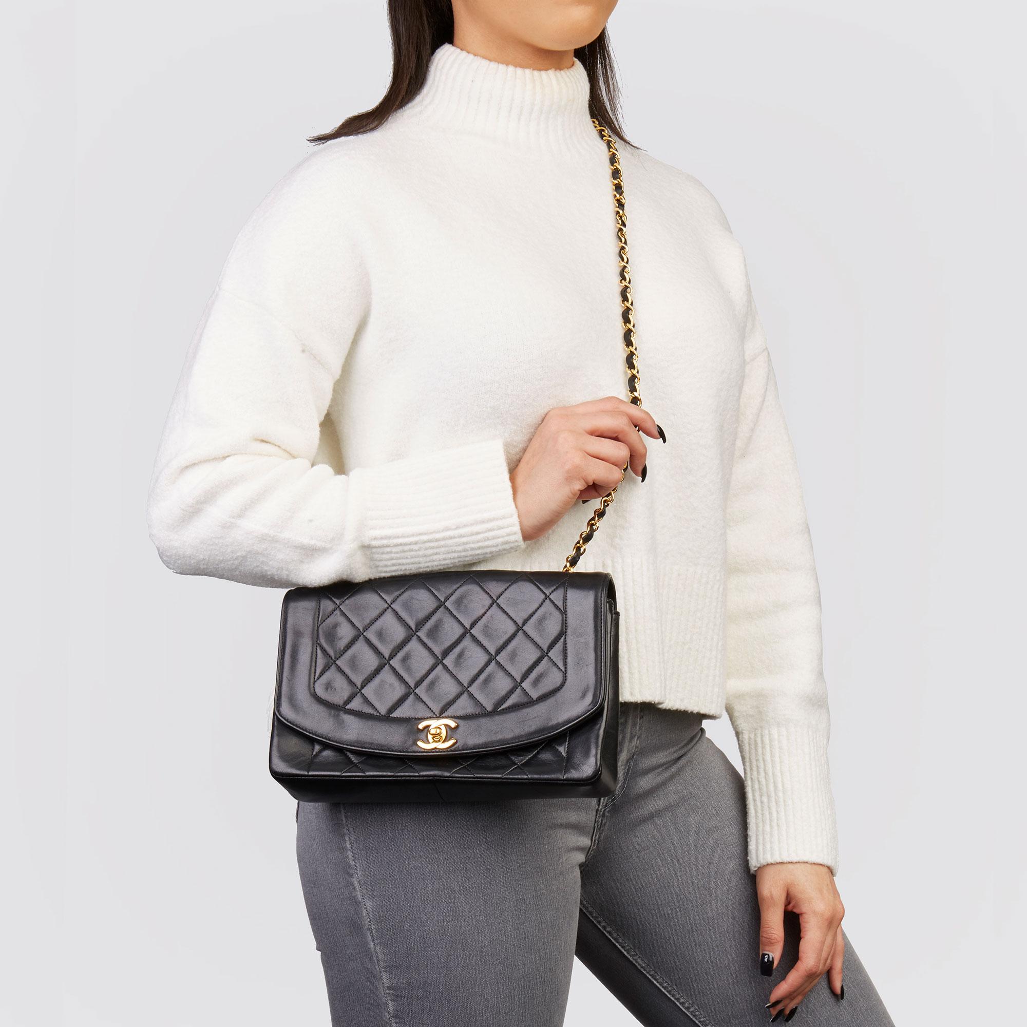 CHANEL 
Black Quilted Lambskin Vintage Medium Diana Classic Single Flap Bag

Xupes Reference: HB3563
Serial Number: 1876955
Age (Circa): 1991
Accompanied By: Chanel Dust Bag, Authenticity Card
Authenticity Details: Serial Sticker (Made in