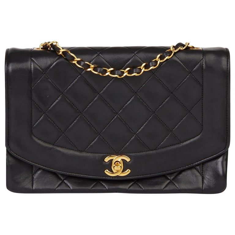 1991 Chanel Black Quilted Lambskin Vintage Medium Diana Classic Single Flap  Bag at 1stDibs