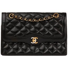 1991 Chanel Black Quilted Lambskin Vintage Medium Paris Limited Double Flap Bag