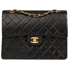 1991 Chanel Black Quilted Lambskin Vintage Medium Tall Classic Double Flap Bag 1991 Chanel Black Quilted Lambskin Vintage Medium Tall Classic Double Flap Bag