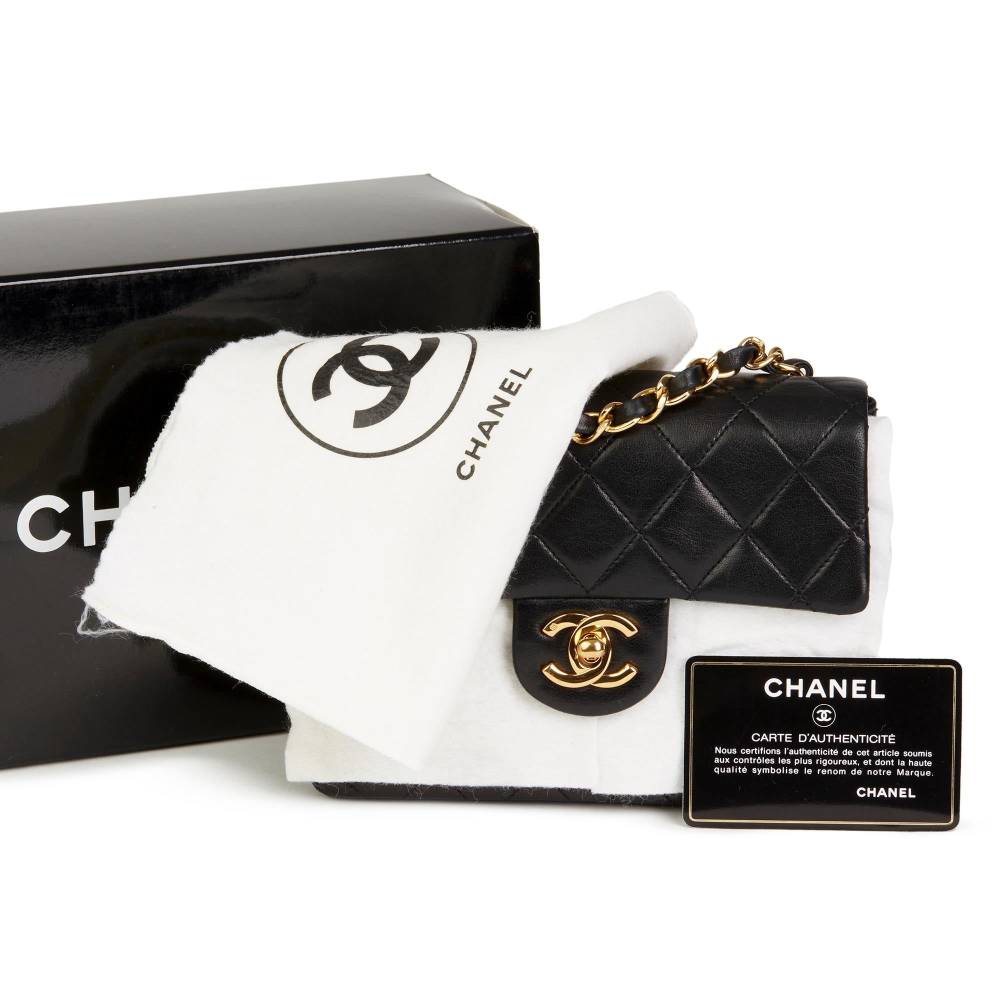 1991 Chanel Black Quilted Lambskin Vintage Mini Flap Bag 7