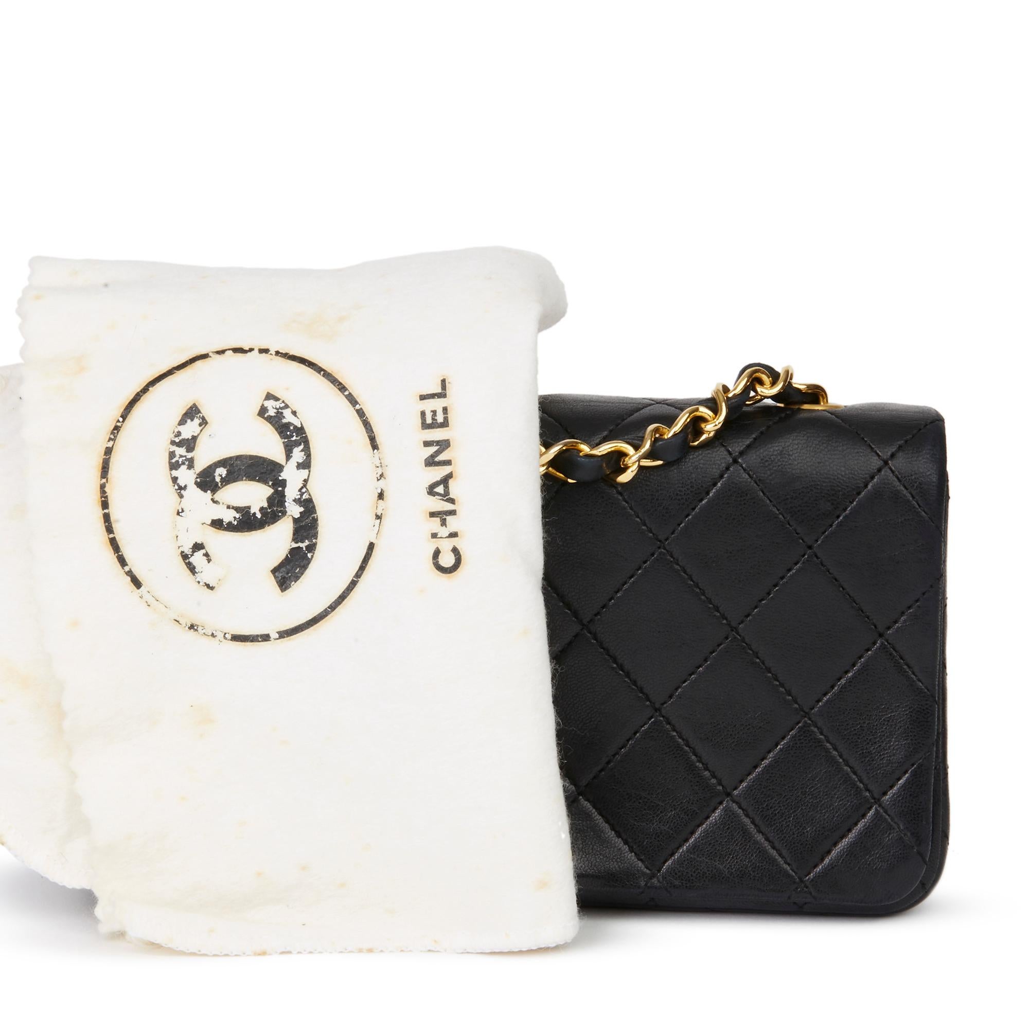 1991 Chanel Black Quilted Lambskin Vintage Mini Flap Bag  7