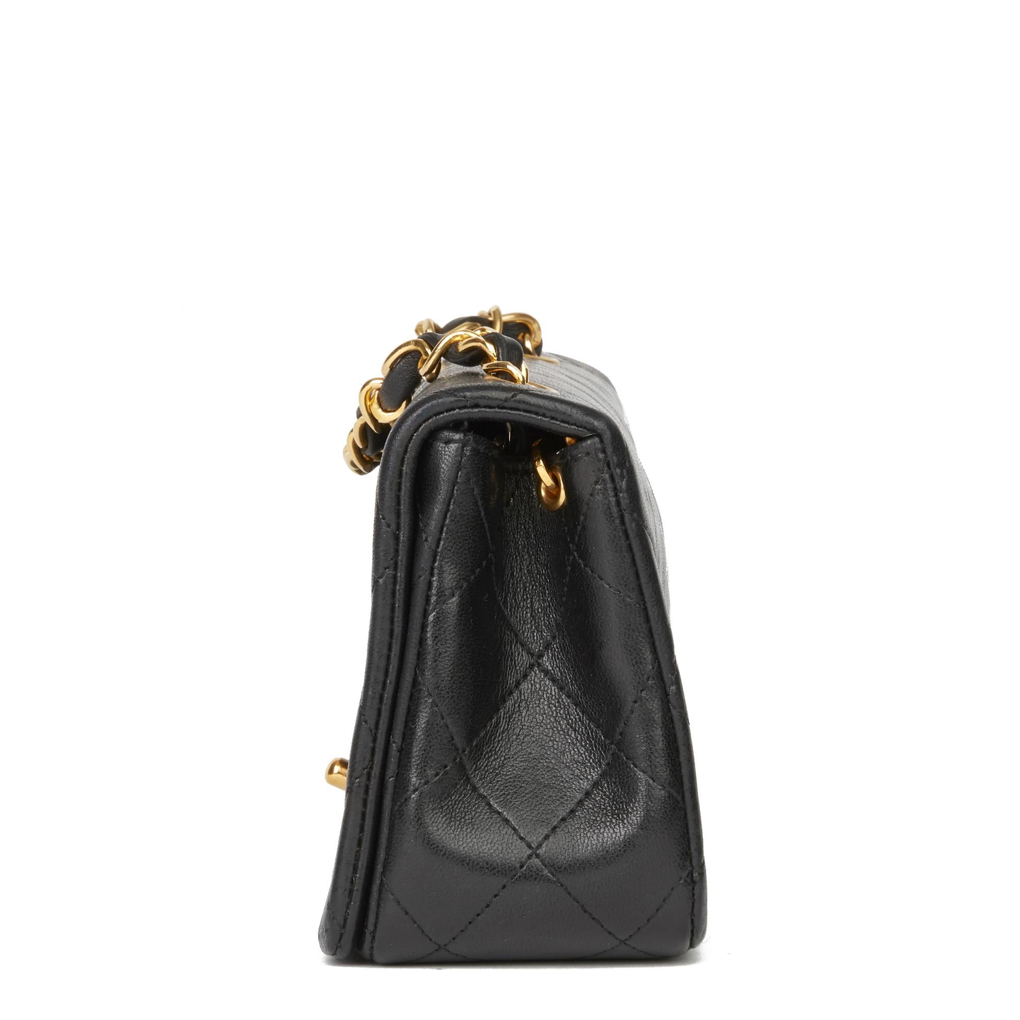 1991 Chanel Black Quilted Lambskin Vintage Mini Flap Bag In Excellent Condition In Bishop's Stortford, Hertfordshire