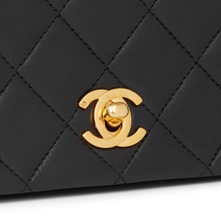 1991 Chanel Handbag Black Quilted Lambskin Leather