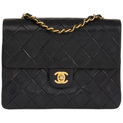 1991 Chanel Black Quilted Lambskin Vintage Mini Flap Bag 1991 Chanel Black Quilted Lambskin Vintage Mini Flap Bag