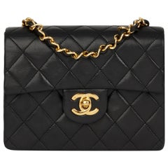 1991 Chanel Black Quilted Lambskin Vintage Mini Flap Bag
