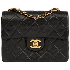 1991 Chanel Black Quilted Lambskin Vintage Mini Flap Bag