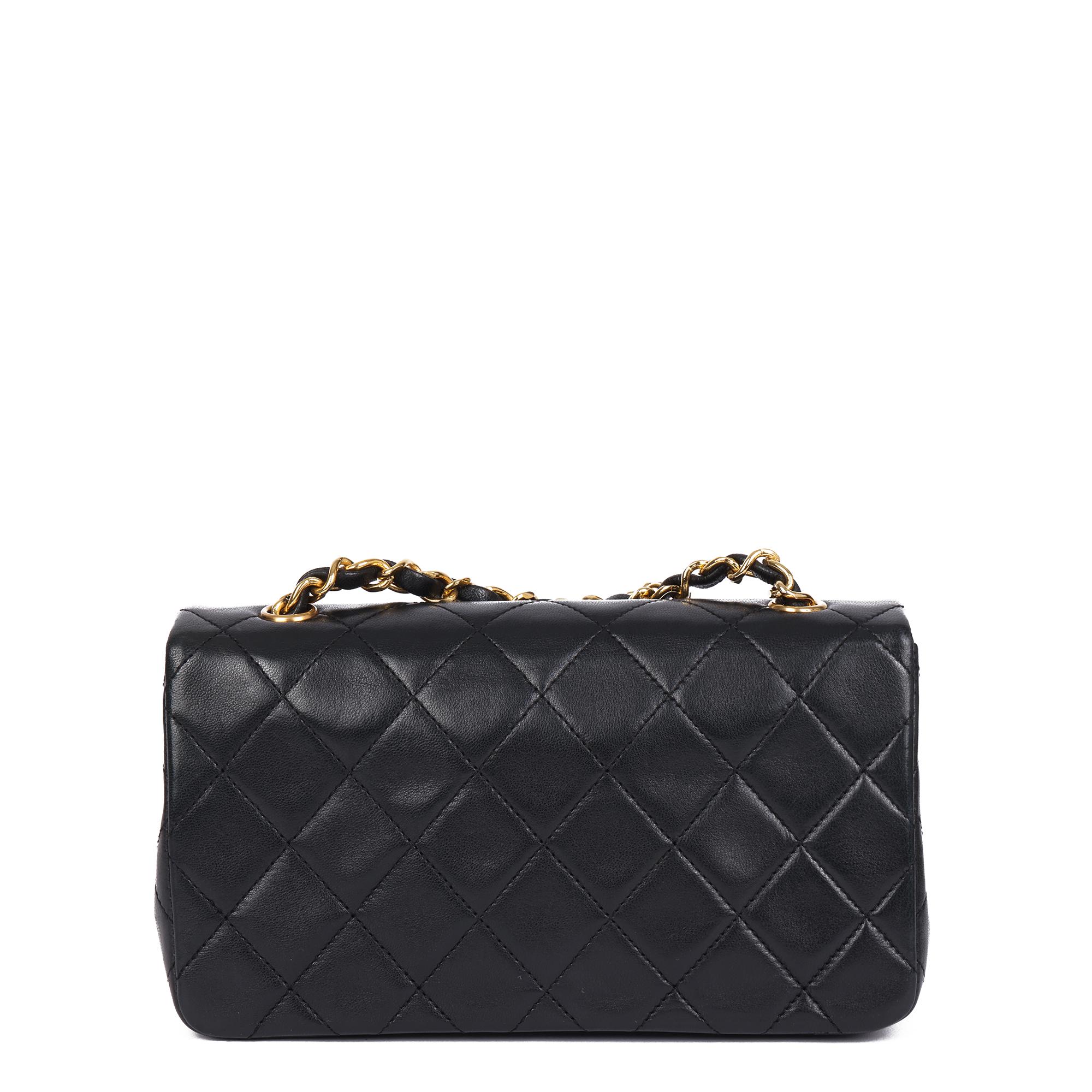 1991 Chanel Black Quilted Lambskin Vintage Mini Full Flap Bag 1
