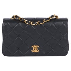 1991 Chanel Black Quilted Lambskin Vintage Mini Full Flap Bag