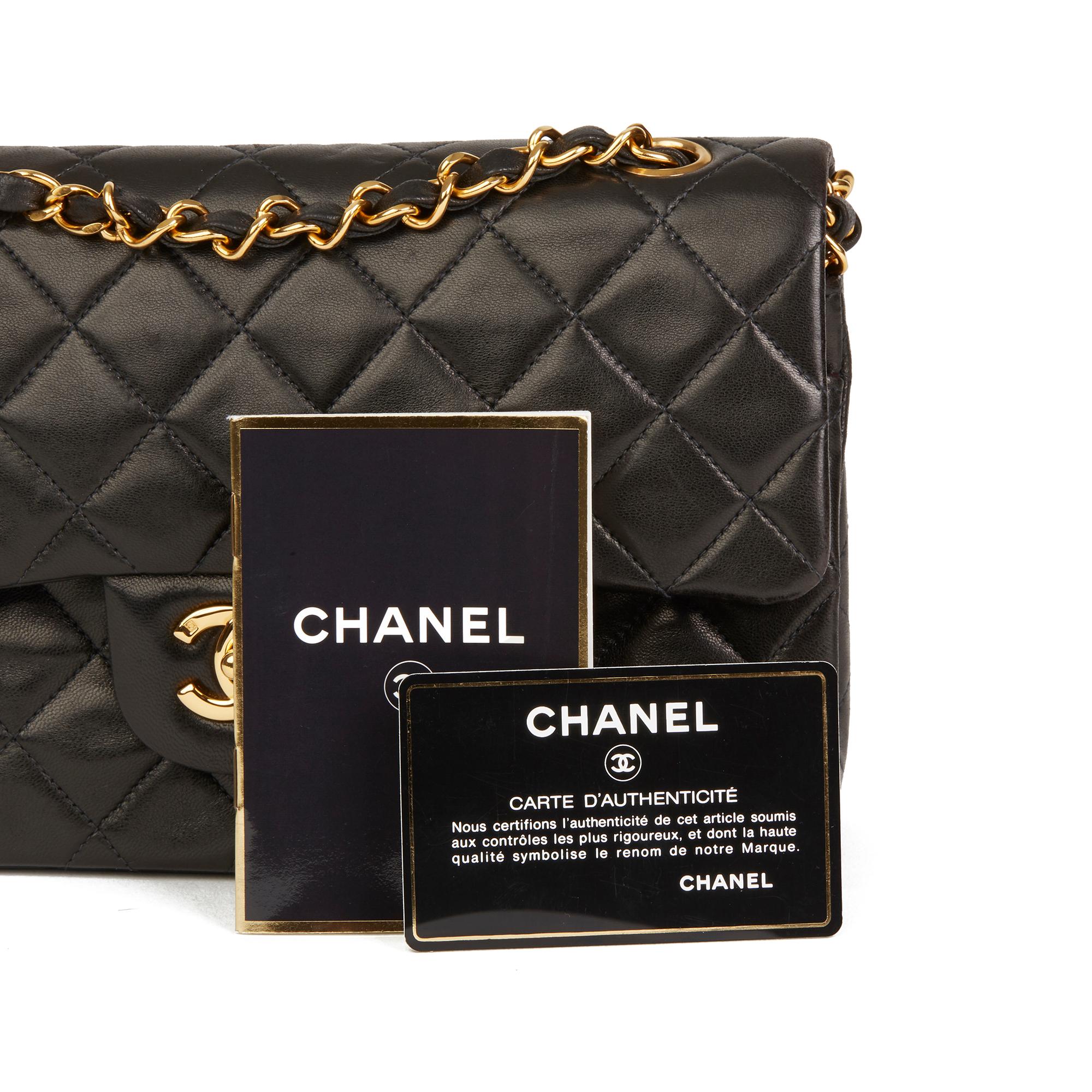 1991 Chanel Black Quilted Lambskin Vintage Small Classic Double Flap Bag 6