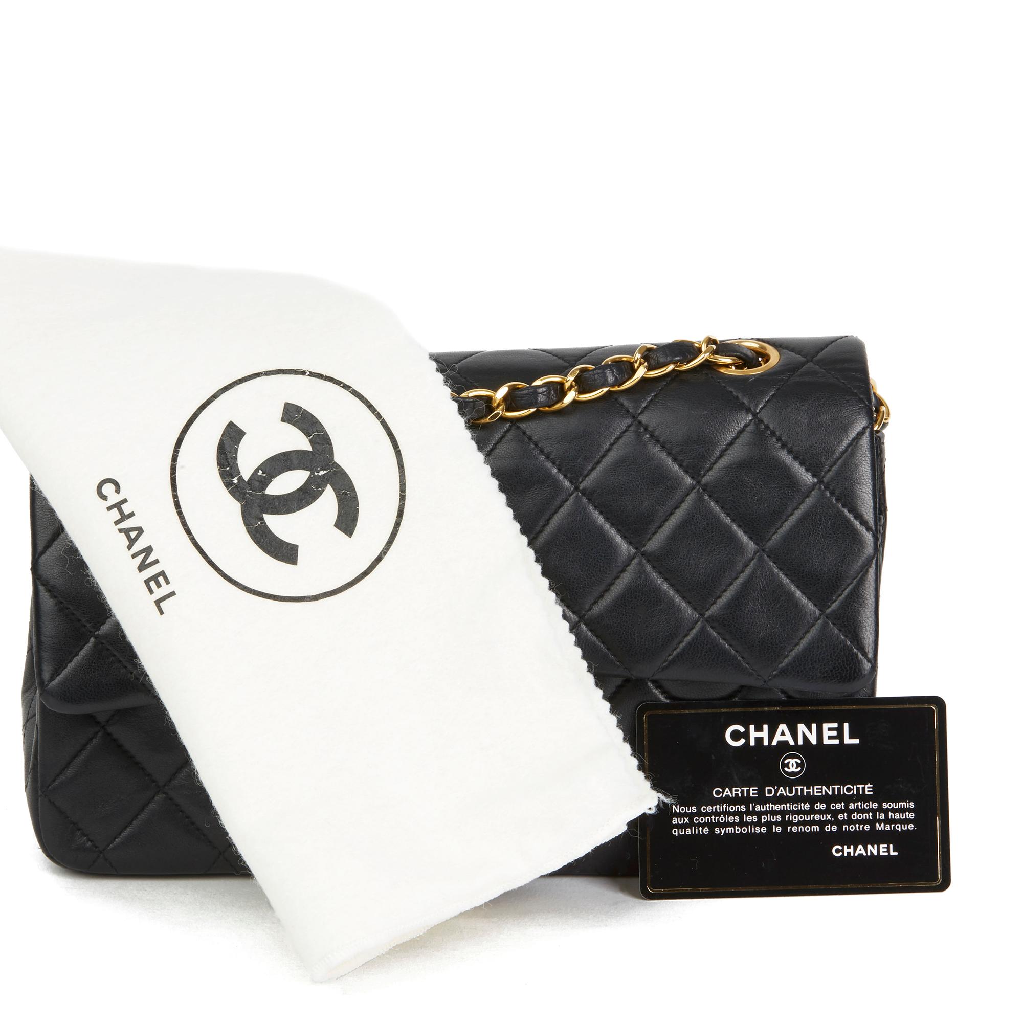 1991 Chanel Black Quilted Lambskin Vintage Small Classic Double Flap Bag 8