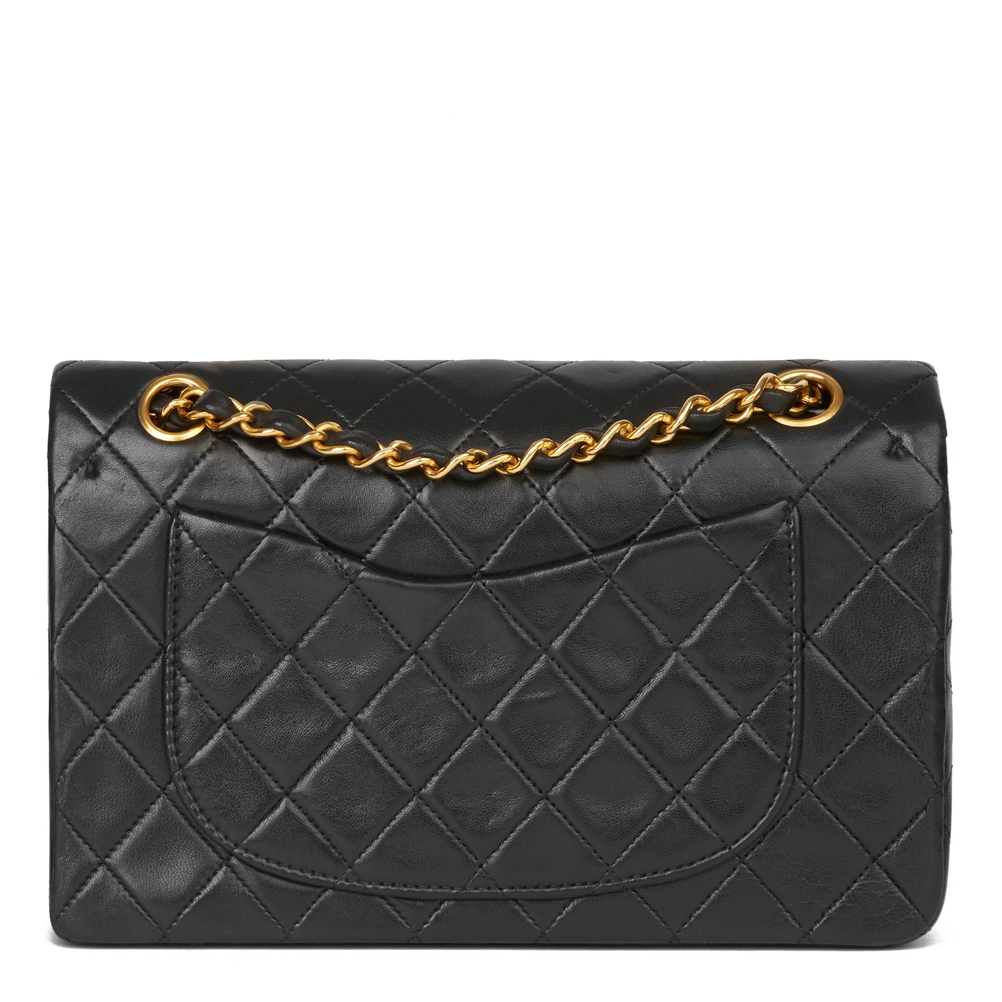 Women's 1991 Chanel Black Quilted Lambskin Vintage Small Classic Double Flap Bag