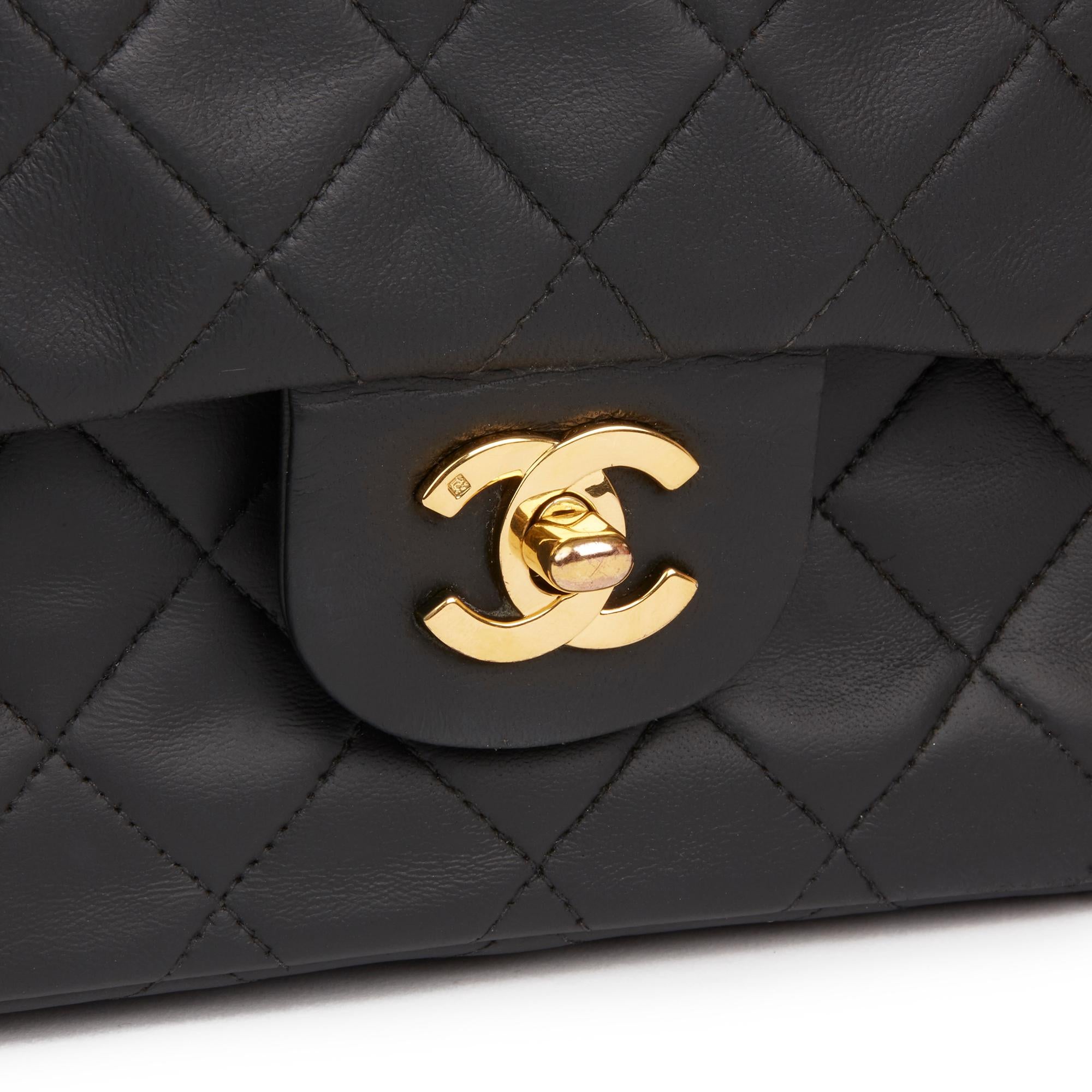 1991 Chanel Black Quilted Lambskin Vintage Small Classic Double Flap Bag 2