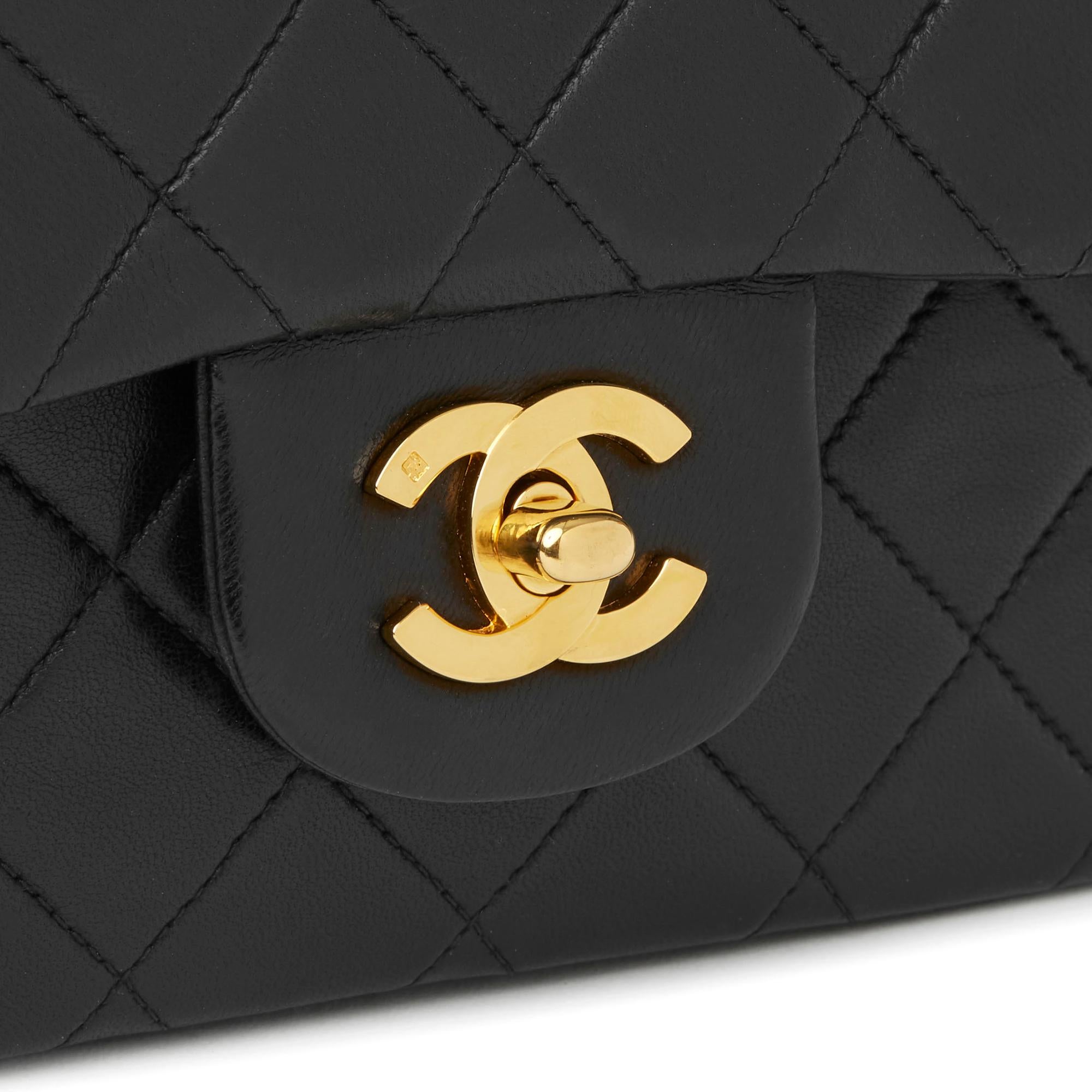 1991 Chanel Black Quilted Lambskin Vintage Small Classic Double Flap Bag 3