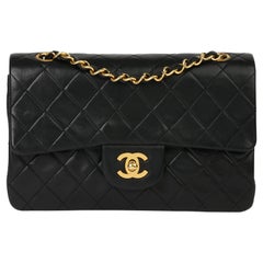1991 Chanel Black Quilted Lambskin Vintage Small Classic Double Flap Bag
