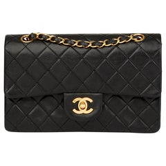 1991 Chanel Black Quilted Lambskin Vintage Small Classic Double Flap Bag