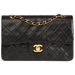 1991 Chanel Black Quilted Lambskin Vintage Small Classic Double Flap Bag