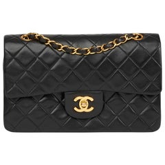 1991 Chanel Black Quilted Lambskin Vintage Small Classic Double Flap Bag