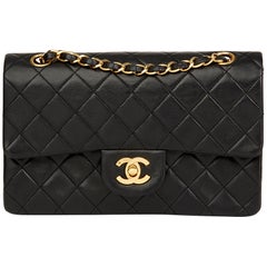 1991 Chanel Black Quilted Lambskin Vintage Small Classic Double Flap Bag
