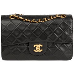 1991 Chanel Black Quilted Lambskin Vintage Small Classic Double Flap Bag