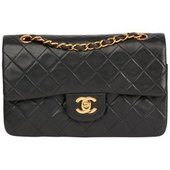 1991 Chanel Black Quilted Lambskin Vintage Small Classic Double Flap Bag