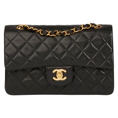 1991 Chanel Black Quilted Lambskin Vintage Small Classic Double Flap Bag
