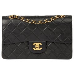 1991 Chanel Black Quilted Lambskin Vintage Small Classic Double Flap 