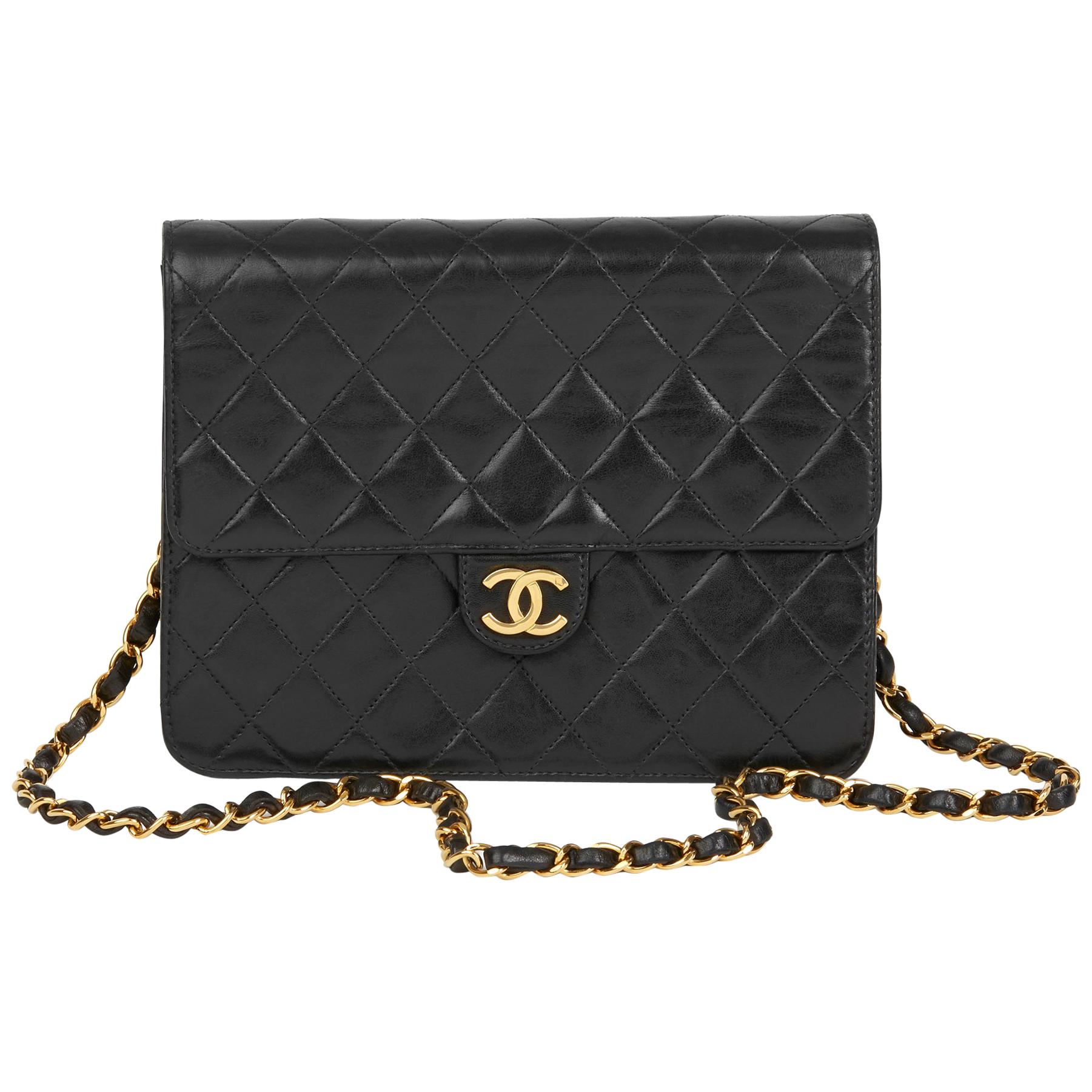 1991 Chanel Black Quilted Lambskin Vintage Small Classic Single Flap Bag